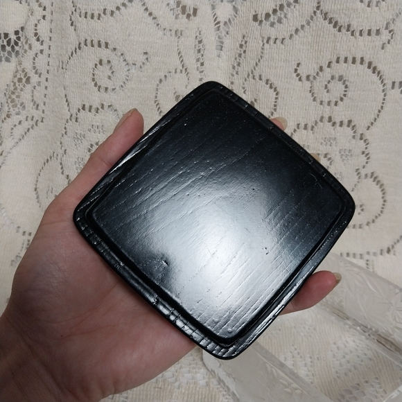 Japanese Cherry Blossom Maple Leaf Glass Trinket Box Black Lacquer Wooden Lid - Picture 9 of 10